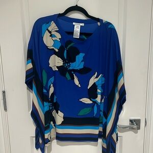 Chico's Blue Floral Blouse with Striped Accents